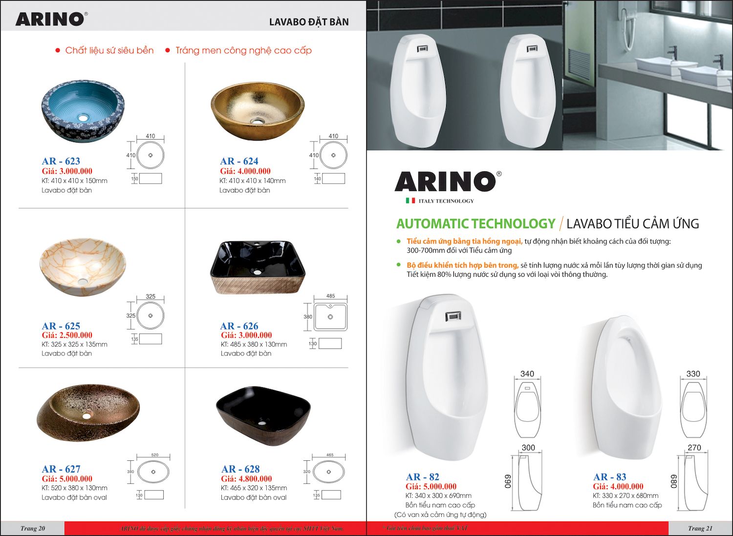 Thiết bị vệ sinh ARINO Catalogue và Bảng giá mới nhất /Page 11